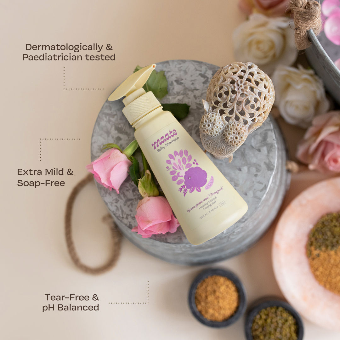 Maate Baby Shampoo from Green Gram & Fenugrek Extracts, Soap Free & Tear Free tural Cleanser, 400ml