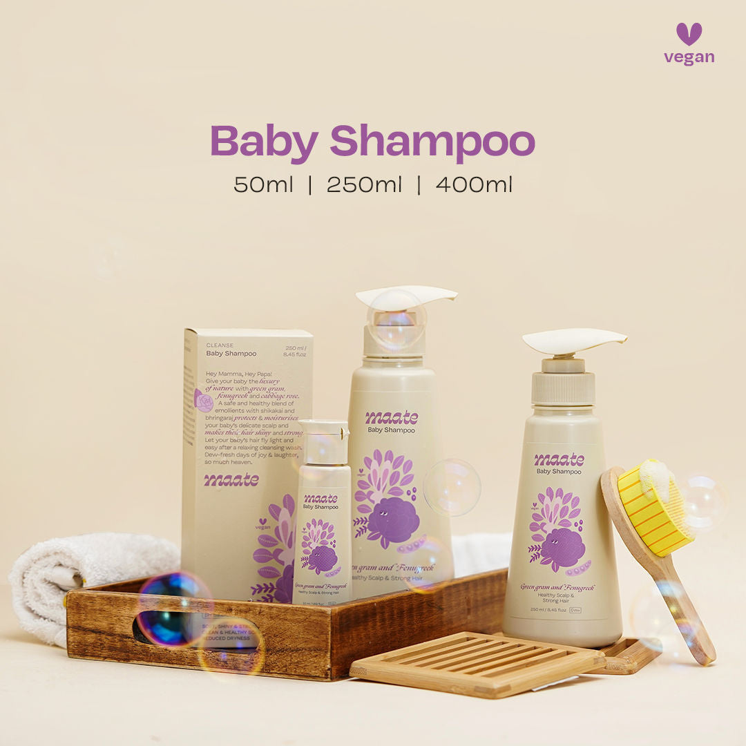 Maate Baby Shampoo from Green Gram & Fenugrek Extracts, Soap Free & Tear Free tural Cleanser, 400ml