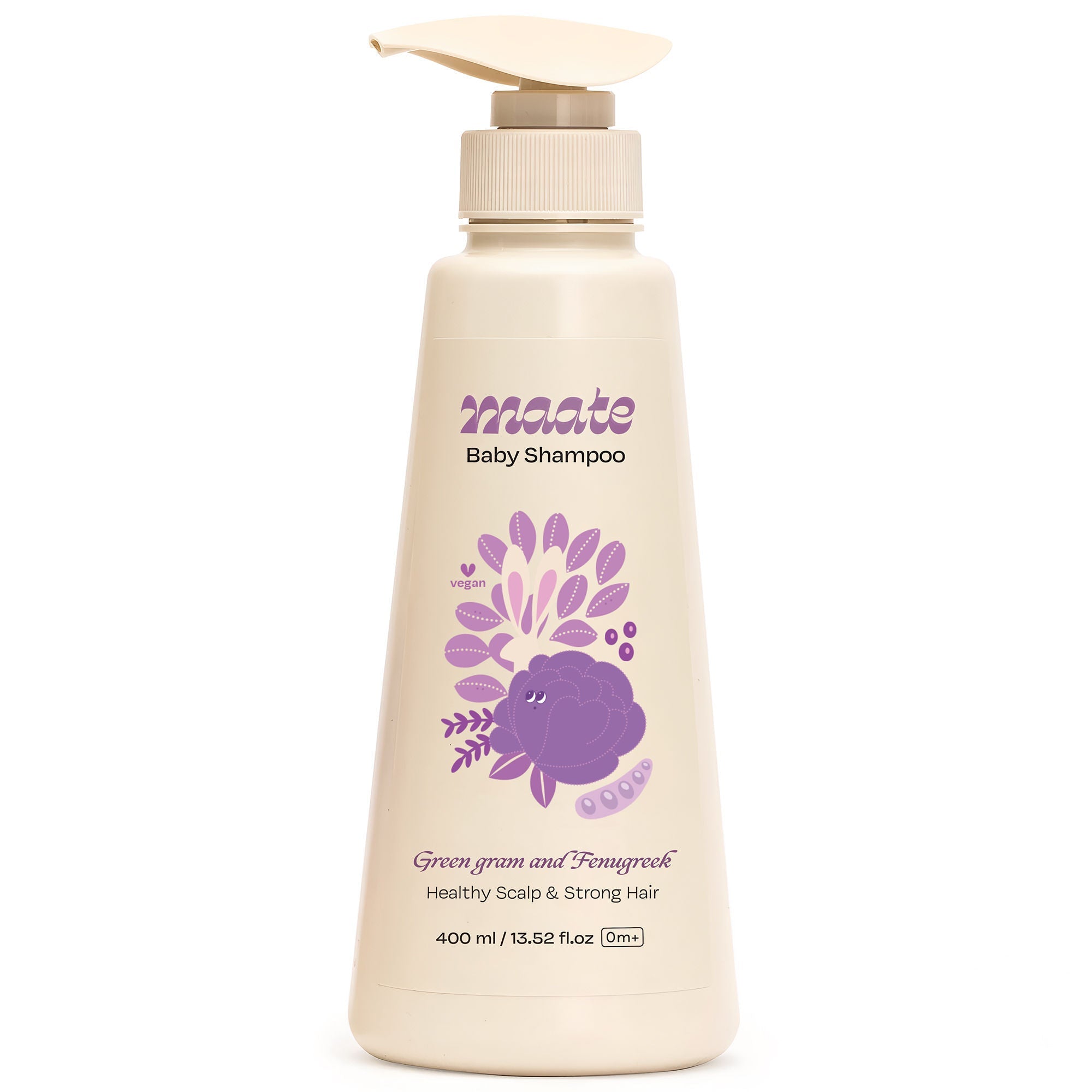 Maate Baby Shampoo from Green Gram & Fenugrek Extracts, Soap Free & Tear Free tural Cleanser, 400ml