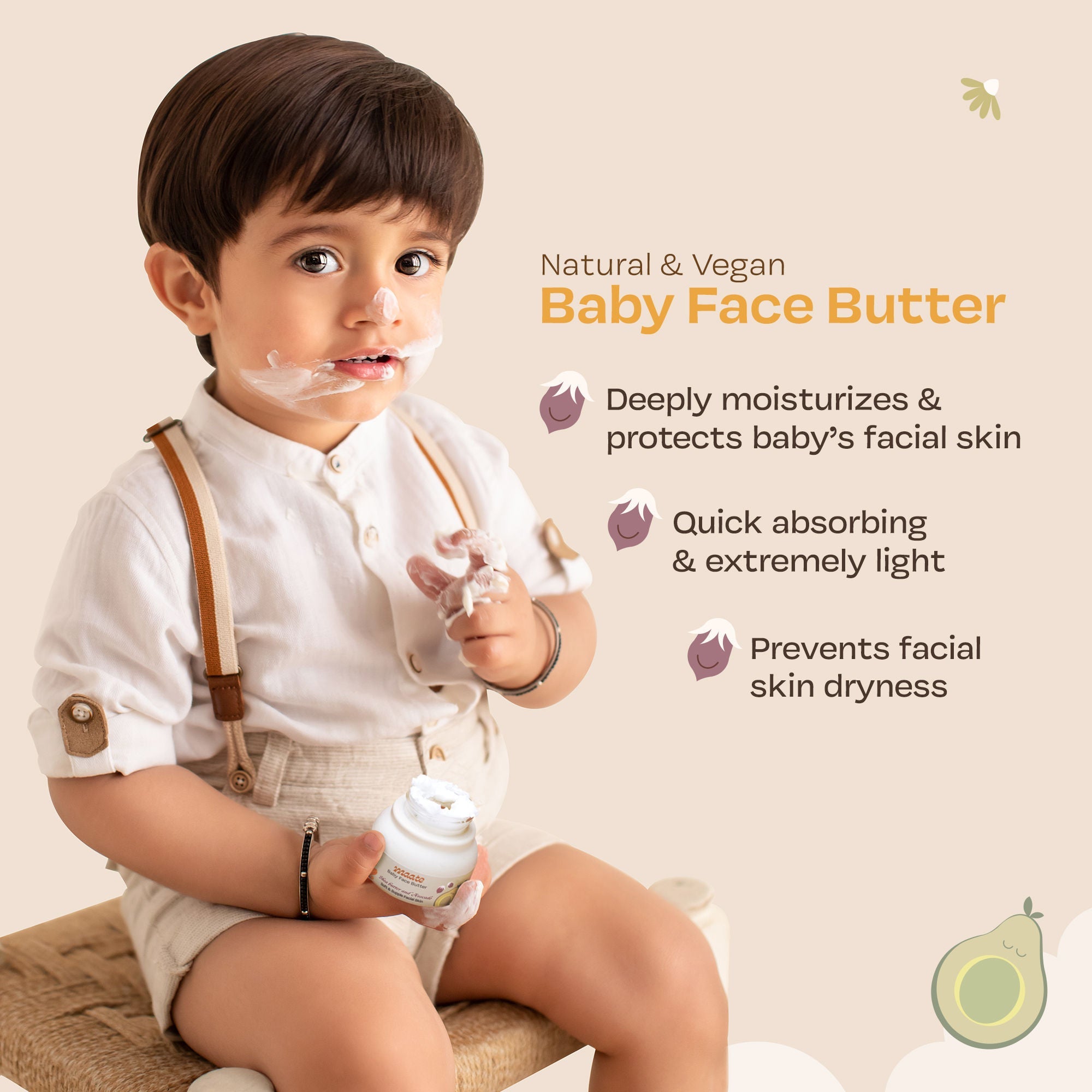 Maate Baby Face Butter Cream Moisturizer with Avocado & Shea Butter for Soft & Supple Skin, 50gm