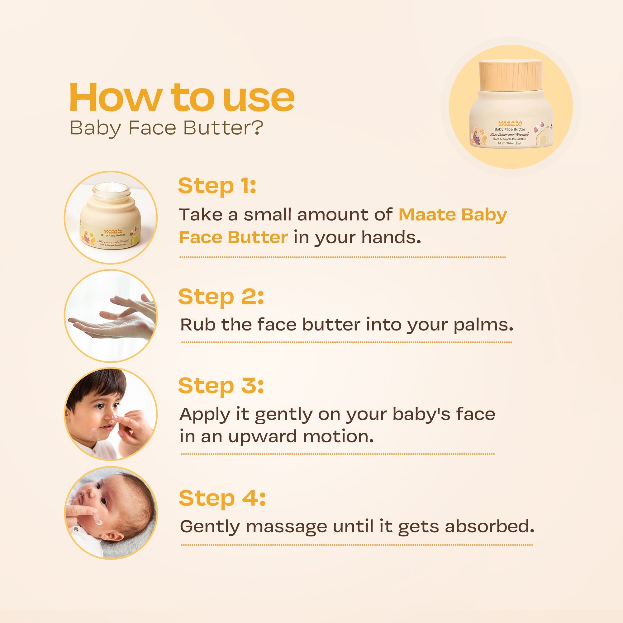 Maate Baby Face Butter Cream Moisturizer with Avocado & Shea Butter for Soft & Supple Skin, 50gm