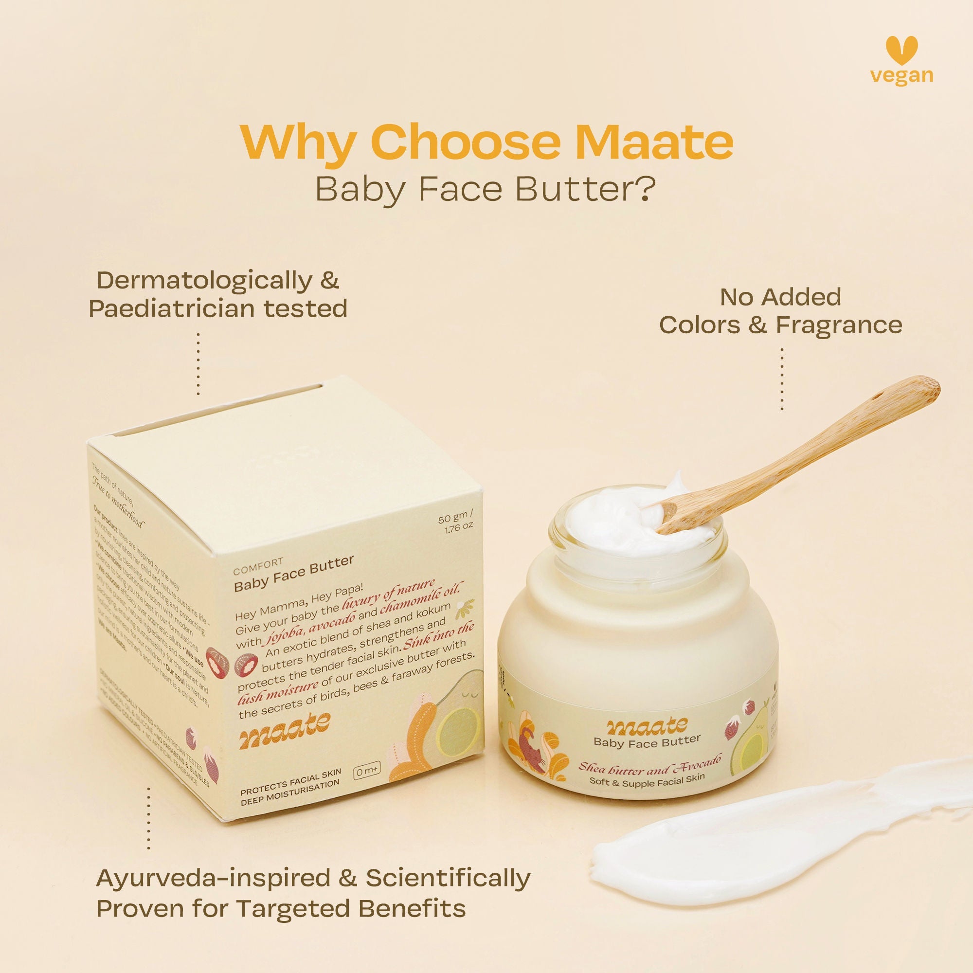 Maate Baby Face Butter Cream Moisturizer with Avocado & Shea Butter for Soft & Supple Skin, 50gm