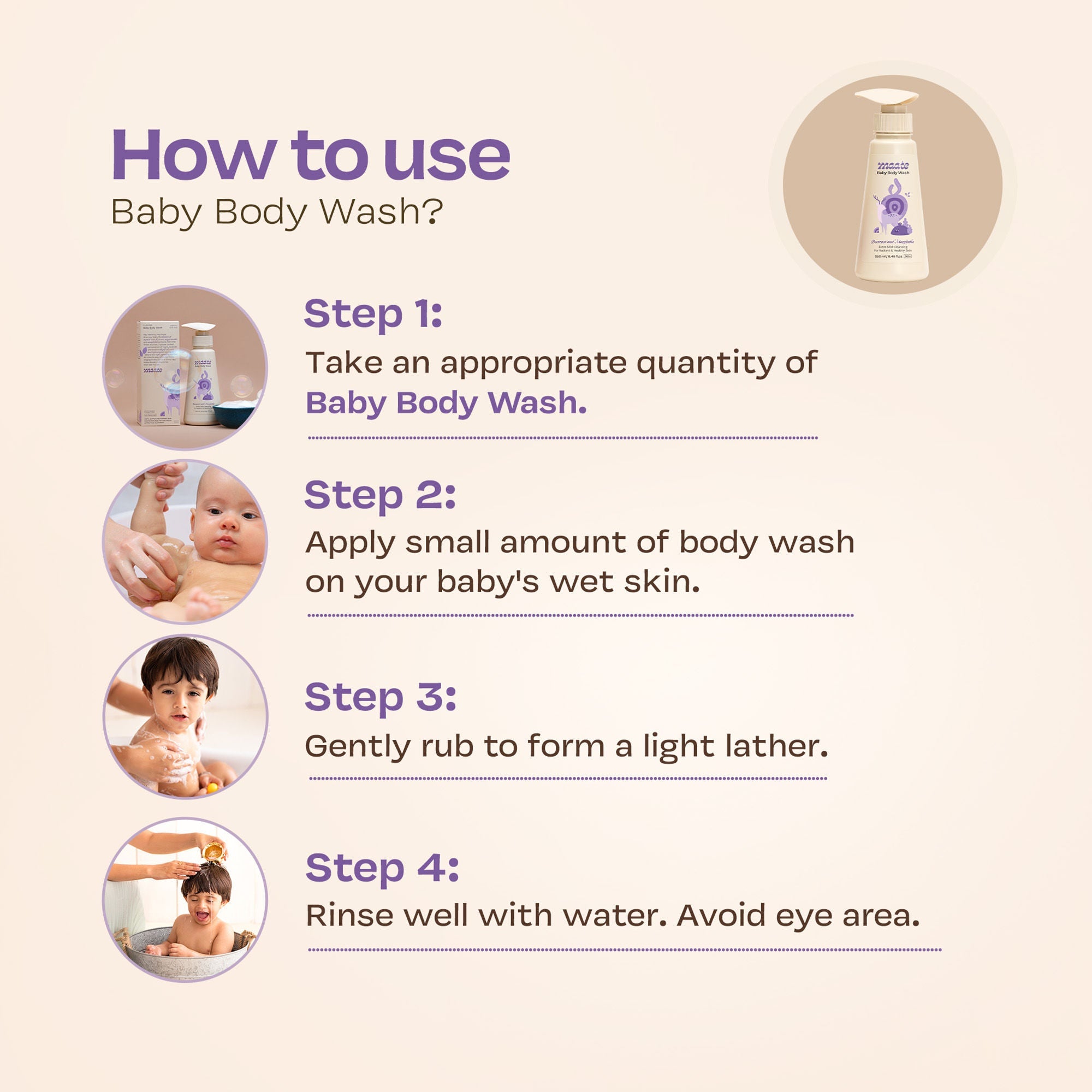 Maate Baby Body Wash Lotion with Kokum Butter & Orange Oil, Face & Body Moisturizer, 250ml