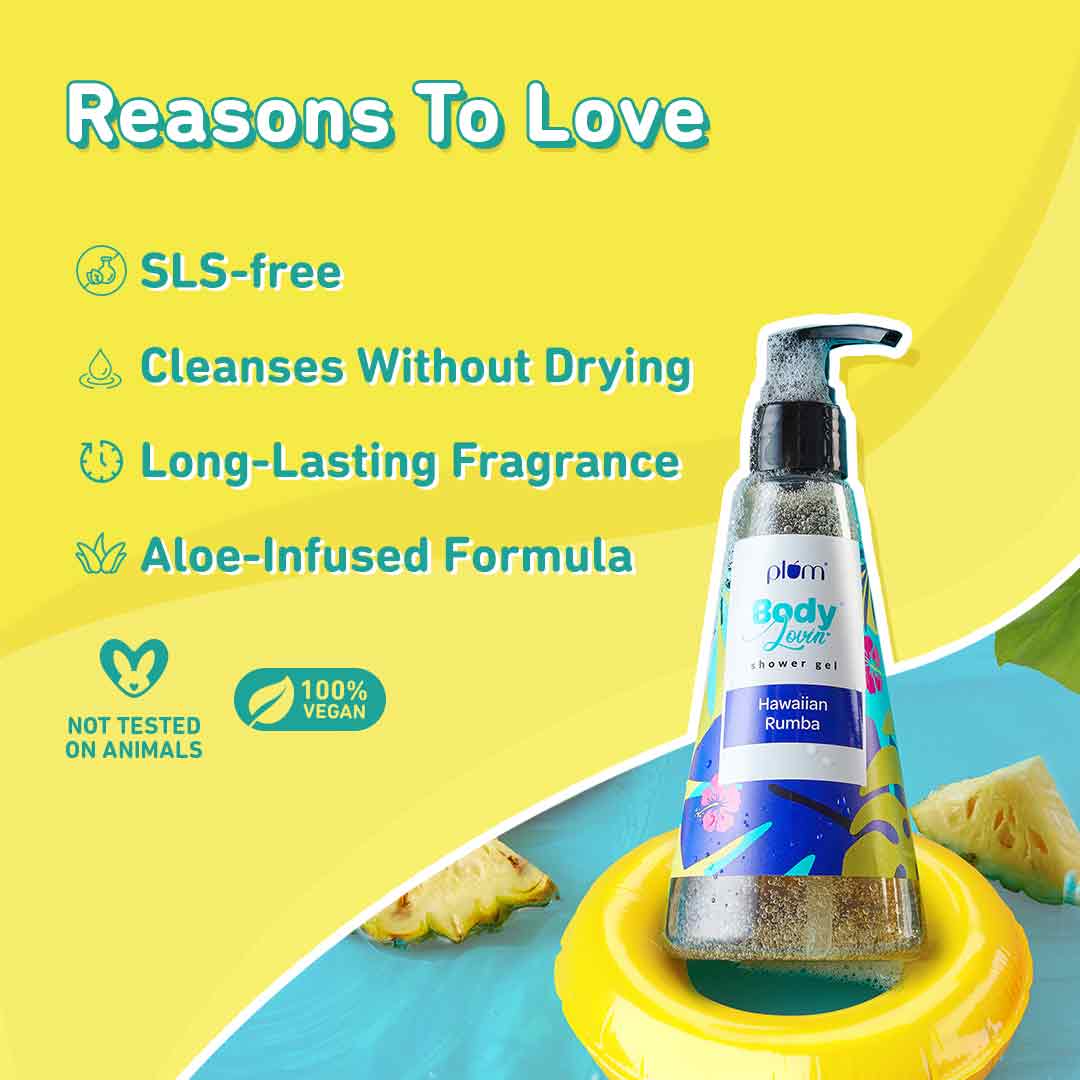 Plum Hawaiian Rumba Shower Gel by Plum BodyLovin' | SLS-Free | Hydrating Formula | Fresh Beachy Fragrance | Aloe-Infused Body Wash, 240ml Buy at Indicrest Image 7
