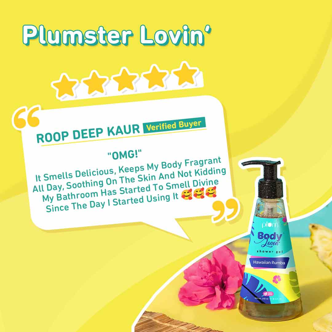 Plum Hawaiian Rumba Shower Gel by Plum BodyLovin' | SLS-Free | Hydrating Formula | Fresh Beachy Fragrance | Aloe-Infused Body Wash, 240ml Buy at Indicrest Image 5