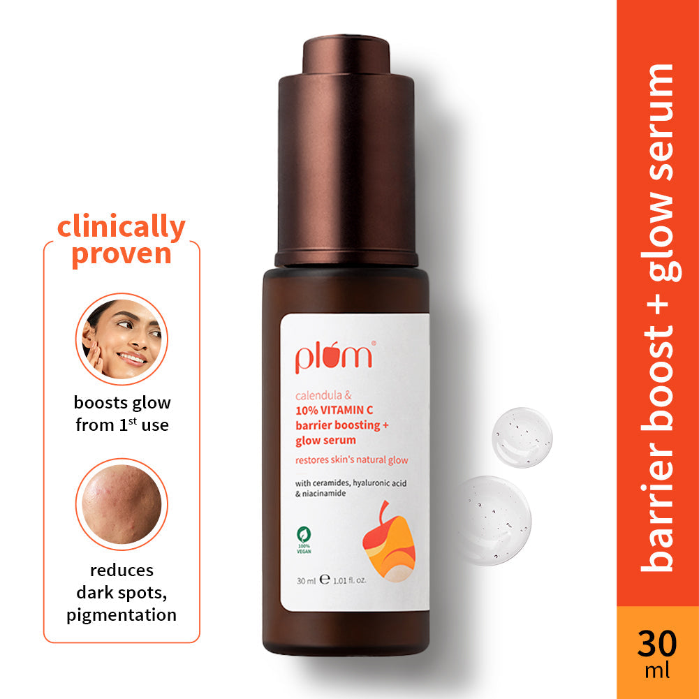 Plum 10% Vitamin C Barrier Boosting + Glow Serum with Calendula | Boosts Glow From 1st Use | Fades Dark Spots In 14 Days | Dermat-Tested, 30ml x 2 Buy at Indicrest Image 3
