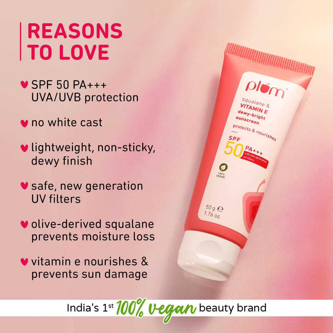 Plum Squalane & Vitamin E SPF 50 PA+++ Dewy-Bright Sunscreen | Safe, New Gen UV Filters | No White Cast, 50g x 2 Buy at Indicrest Image 13
