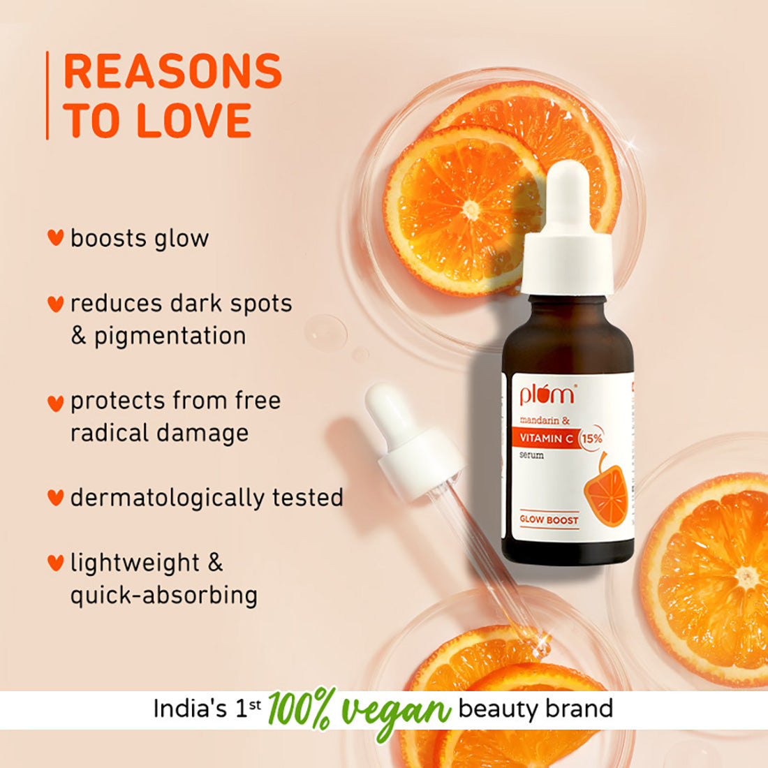 Plum 15% Vitamin C Serum with Mandarin for glowing skin | Boosts Glow & Fades Dark Spots In 2 Weeks | Dermat-Tested, 30ml Buy at Indicrest Image 2