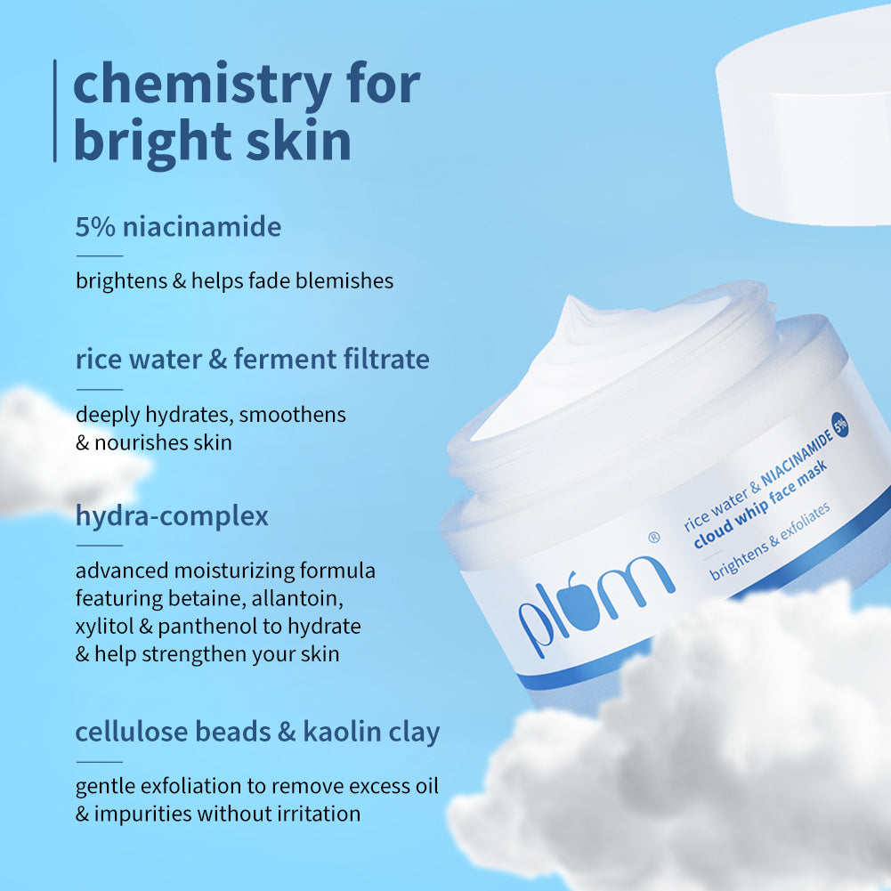 Plum Rice Water & 5% Niacinamide Cloud Whip Face Mask | Brightens | Gently Exfoliates | Hydrates & Nourishes, 50g Buy at Indicrest Image 2