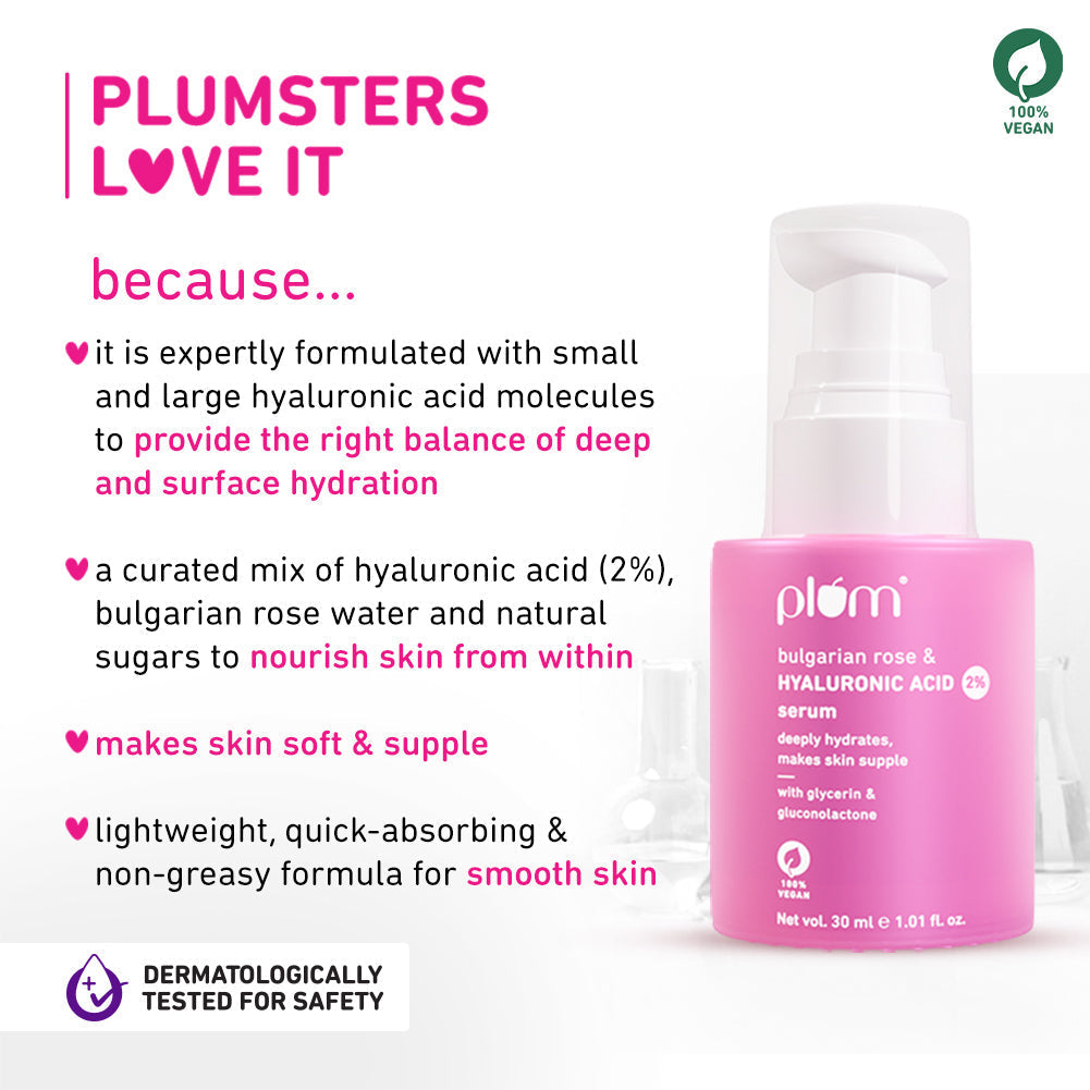 Plum 2% Hyaluronic Acid Serum for Face with Bulgarian Rose | Deeply Hydrates | Calms Inflammation | Plumps-Up Skin, 30ml Buy at Indicrest Image 3