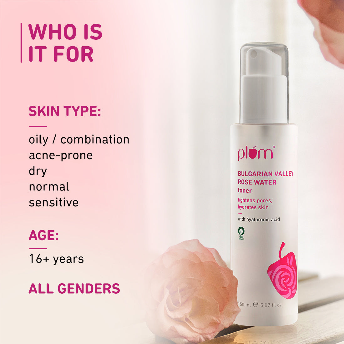 Plum Bulgarian Valley Rose Water Toner for tighter pores | Alcohol-Free Toner | Instantly Hydrates | Soothes & Calms Skin | Tightens Pores | Dermat-Tested, 150ml Buy at Indicrest Image 3