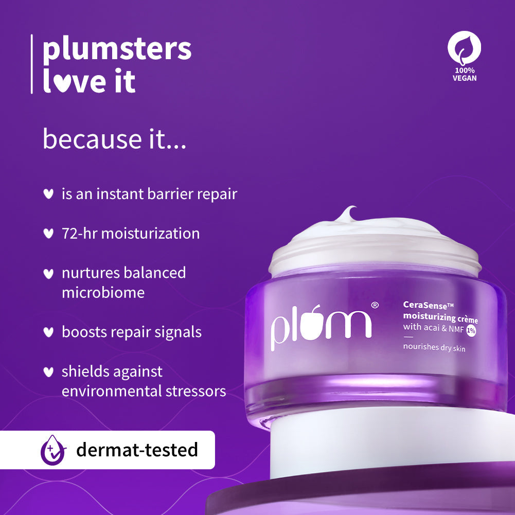 Plum CeraSense™ Moisturizing Cream with Ceramides & Peptides | Instant Barrier Repair | 72-Hr Moisturization | Dermat-Tested, 50g Buy at Indicrest Image 4