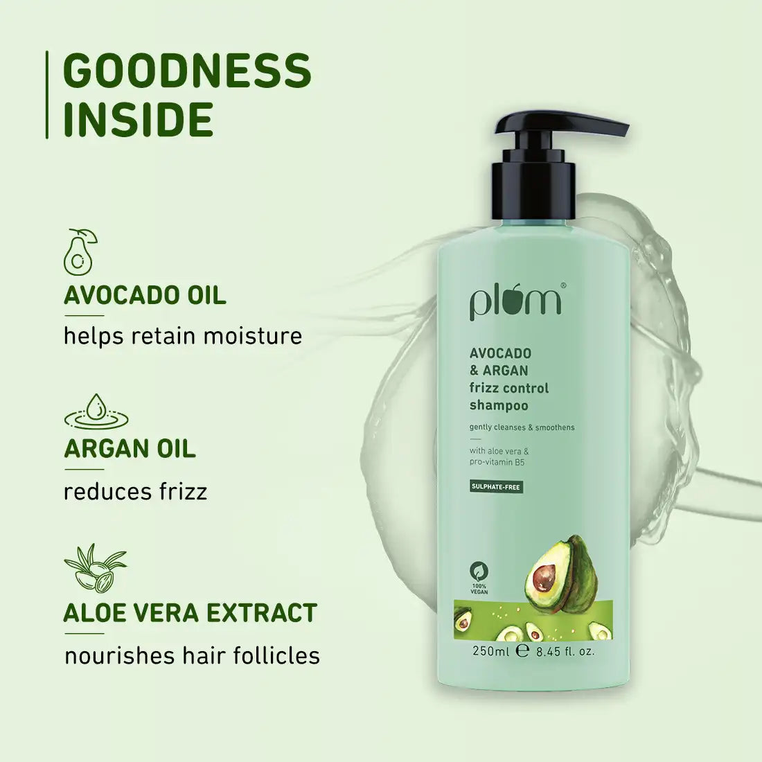 Plum Avocado & Argan Frizz Control Shampoo | Reduces Frizz | Conditions Strands, 250ml Buy at Indicrest Image 4