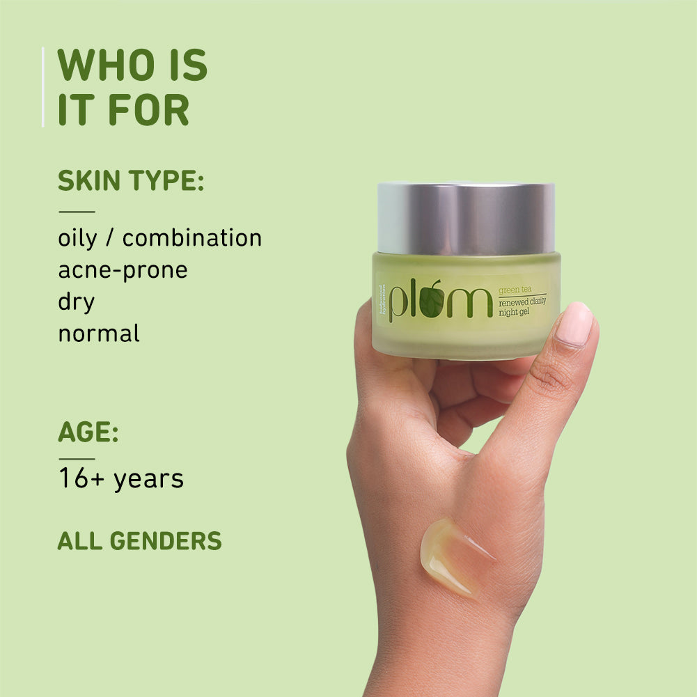 Plum Green Tea Renewed Clarity Night Gel Cream for Oily Skin | Fights Acne| Overnight Hydration |Lightweight & Non-Greasy, 50ml x 2 Buy at Indicrest Image 12