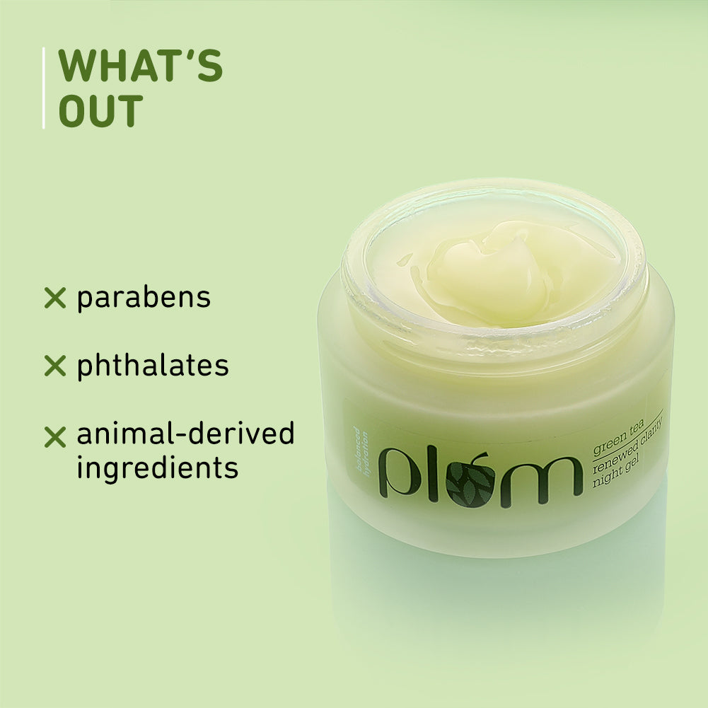 Plum Green Tea Renewed Clarity Night Gel Cream for Oily Skin | Fights Acne| Overnight Hydration |Lightweight & Non-Greasy, 50ml Buy at Indicrest Image 6