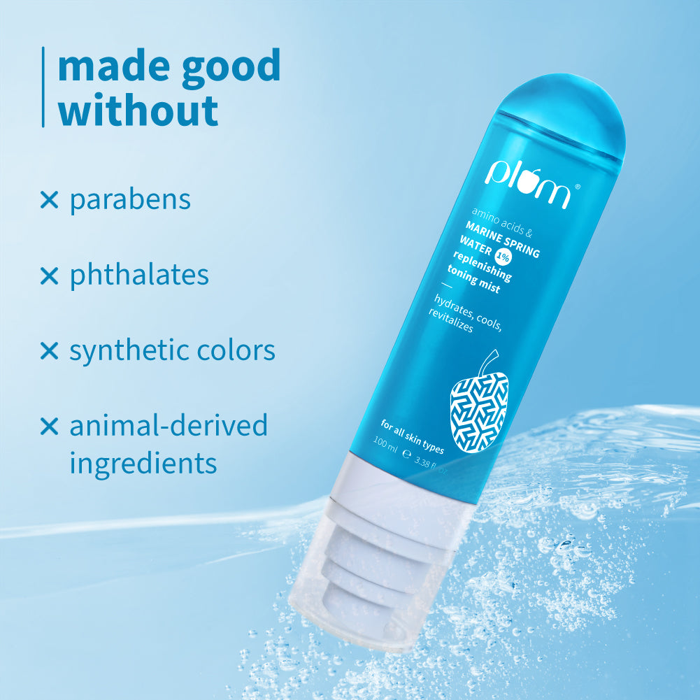Plum 1% Marine Spring Water Replenishing Toning Mist Spray with Amino Acids | Hydrates, Cools & Revitalizes | With Active Minerals | On-The-Go Soothing Face Mist, 100ml Buy at Indicrest Image 6