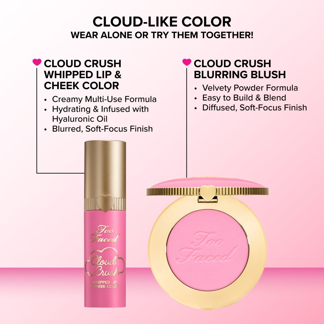 Too Faced Cloud Crushed Whipped Nude Lip & Cheek Color - Headliner, 4.3g