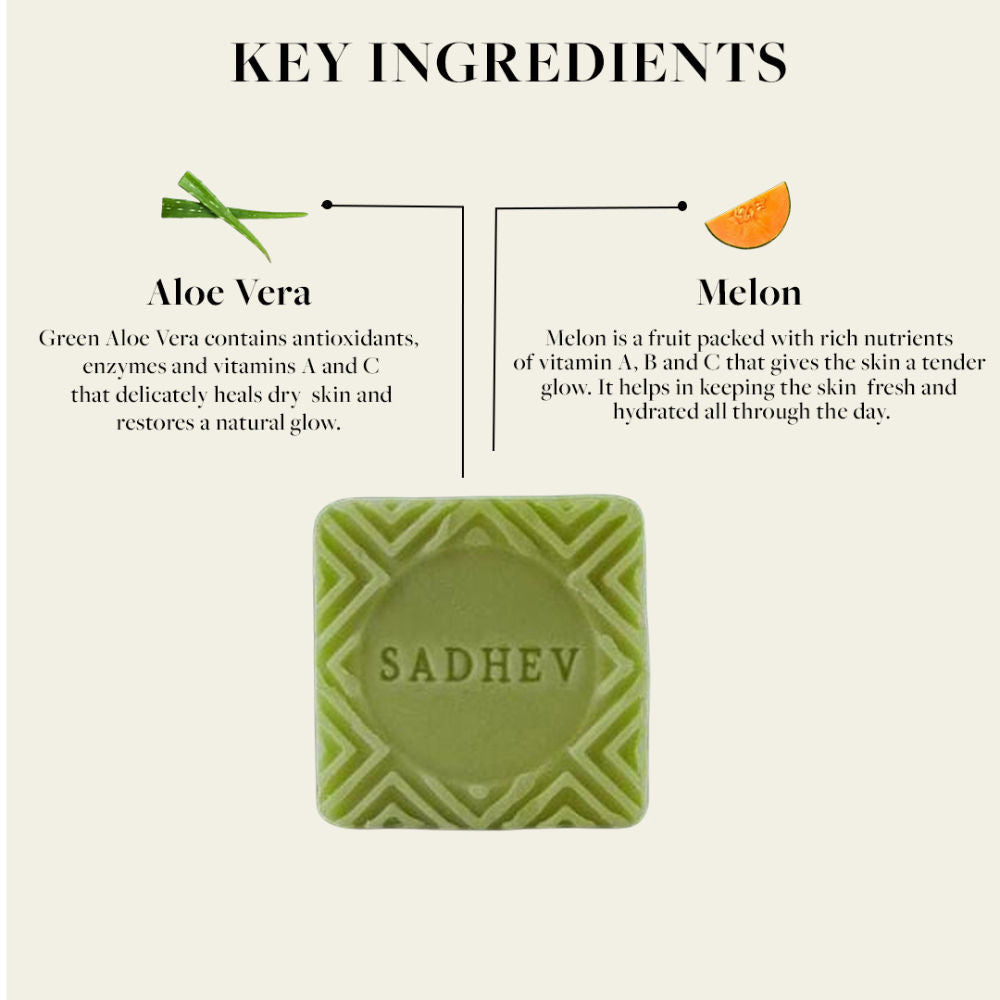Sadhev Revitalising & Rejuveting Bathing Bar - Melon & Aloe Vera, 125g