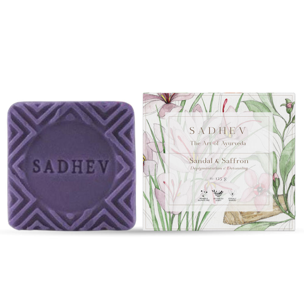 Sadhev Depigmentation & Detanning Bathing Bar - Sandal & Saffron, 125g, Buy from Indicrest