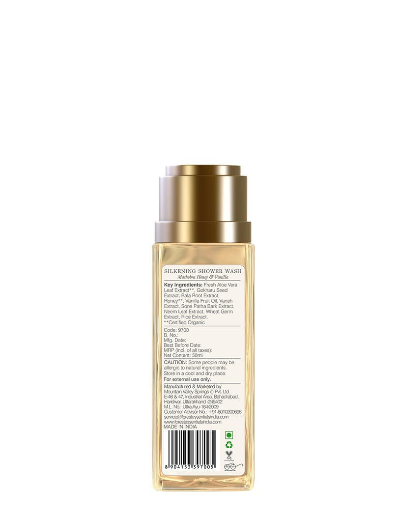 Forest Essentials Silkening Shower Wash Mashobra Honey & Vanilla - Ayurvedic Body Wash Sulphate Free, 50ml