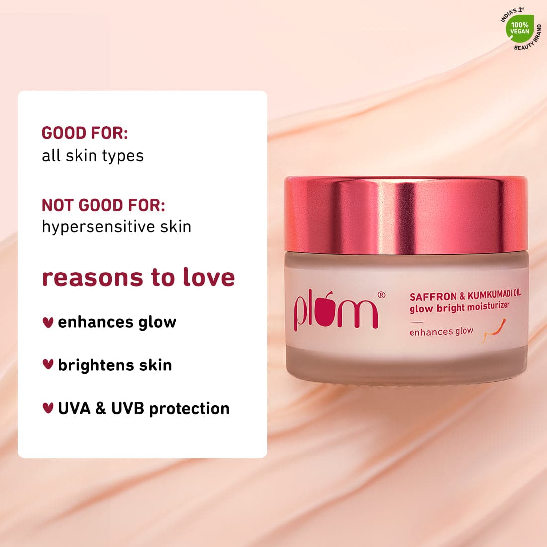 Plum Saffron & Kumkumadi Oil Glow Bright Moisturizer with SPF 35 | Enhances Glow | Brightens Skin, 50g Buy at Indicrest Image 2