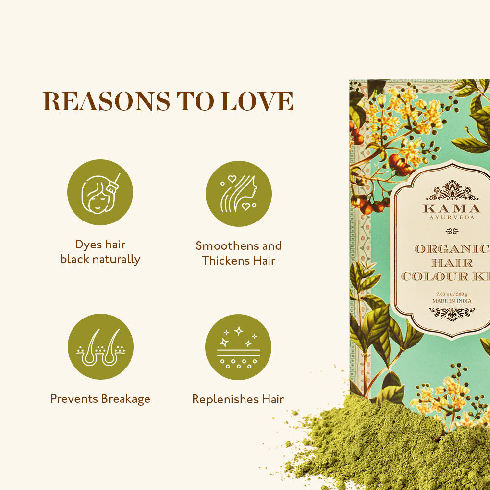 Kama Ayurveda Organic Hair Color Kit With 100% Organic Indigo & Henna, Prevents Premature Graying, 200gm