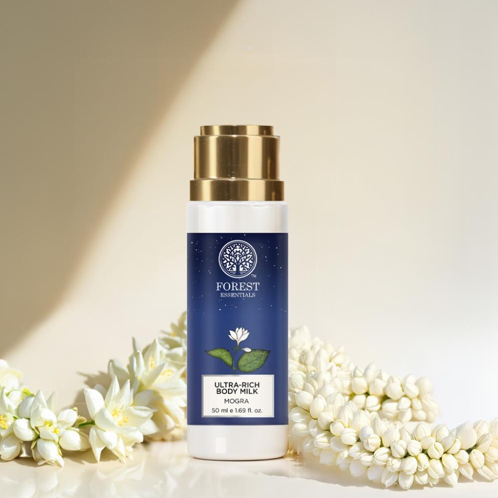 Forest Essentials Ultra-Rich Body Milk Mogra - Delicately Scented Ayurvedic Moisturising Body Lotion, 50ml
