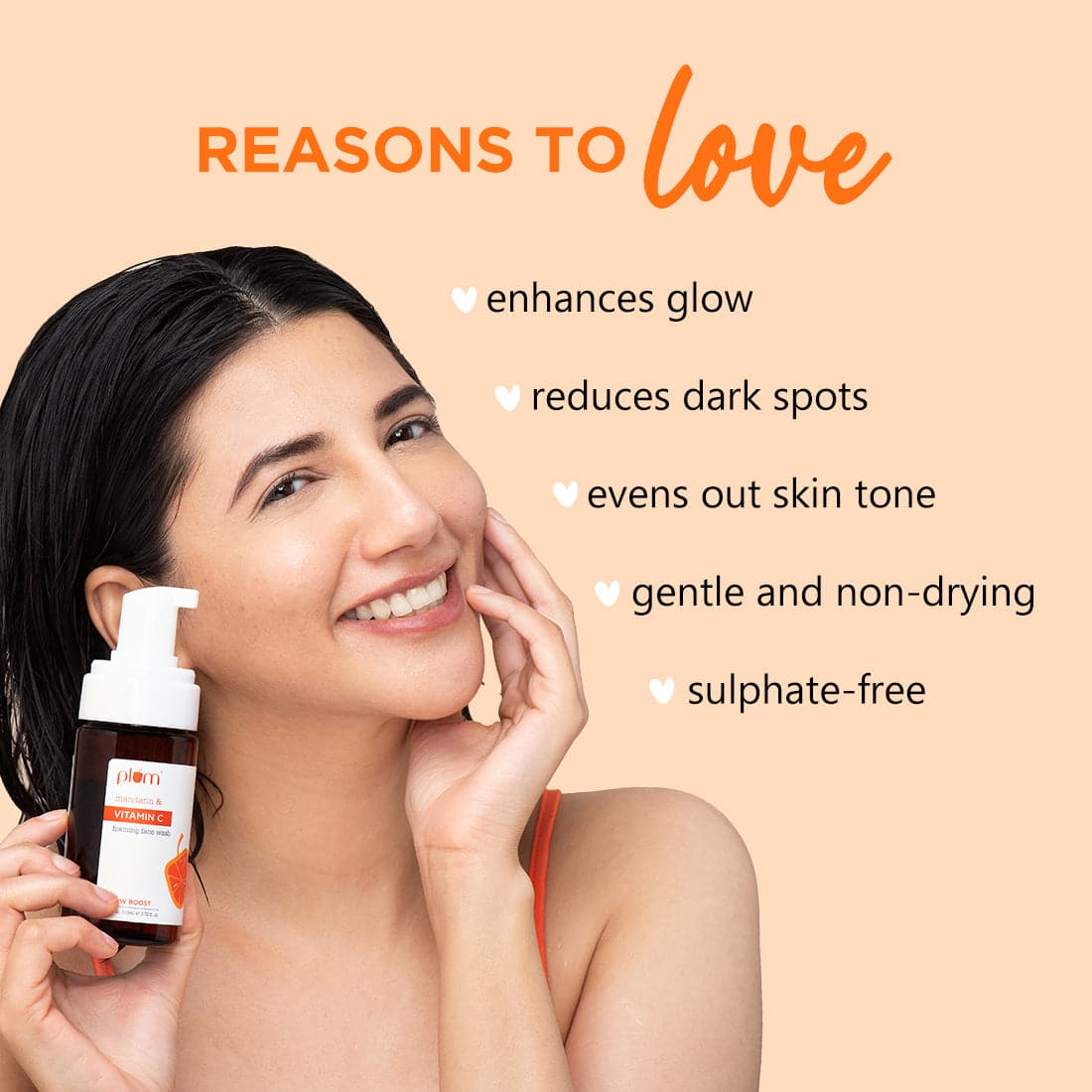 Plum Vitamin C Foaming Face Wash with Mandarin | Boosts Glow | Fades Dark Spots | Fights Hyperpigmentation, 110ml Buy at Indicrest Image 2