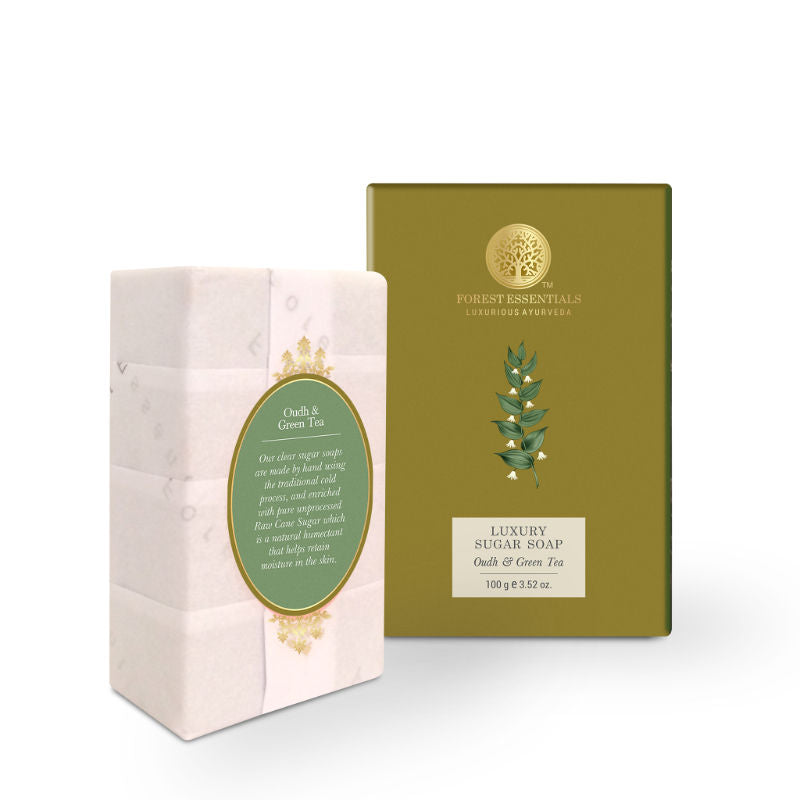 Forest Essentials Luxury Sugar Soap Oudh & Green Tea - Ayurvedic Handmade Bath Soap, 100 g