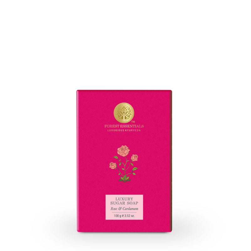 Forest Essentials Luxury Sugar Soap Rose & Cardamom - Ayurvedic Handmade Natural Bath Soap, 100 g, Buy from Indicrest