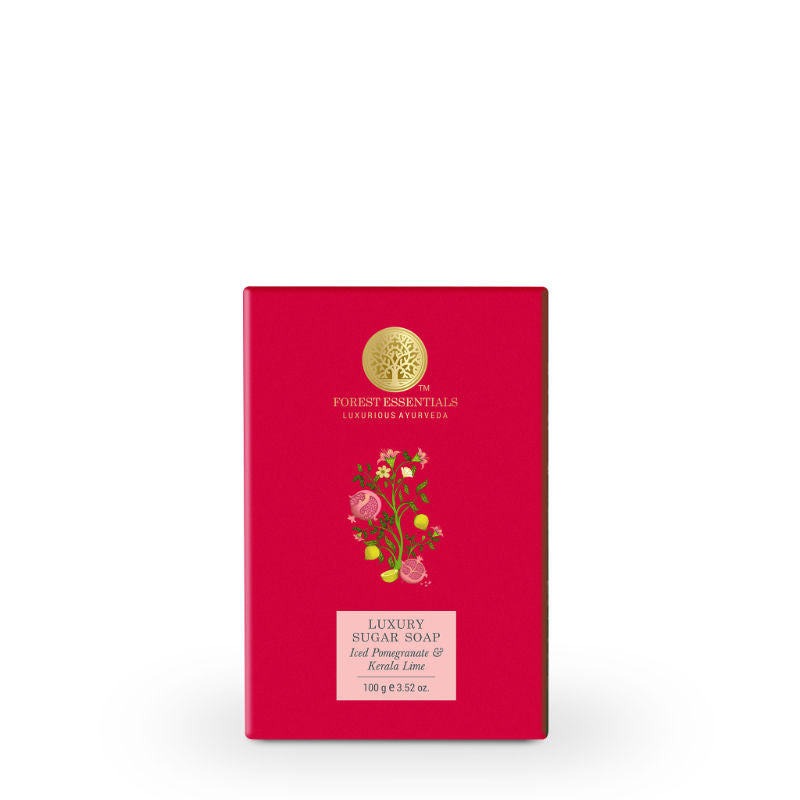 Forest Essentials Luxury Sugar Soap Pomegranate & Kerala Lime - Ayurvedic Handmade Bath Soap, 100g, Buy from Indicrest