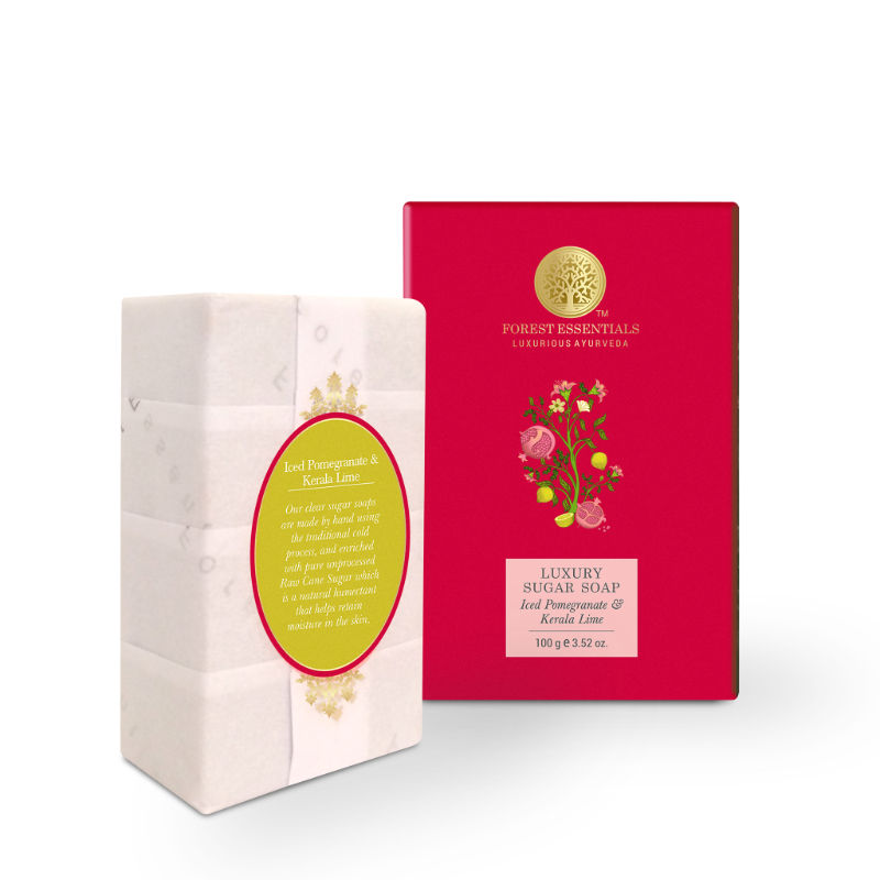 Forest Essentials Luxury Sugar Soap Pomegranate & Kerala Lime - Ayurvedic Handmade Bath Soap, 100g