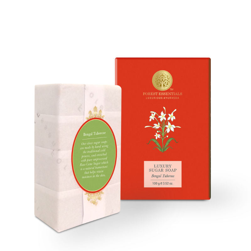 Forest Essentials Luxury Sugar Soap Bengal Tuberose - Ayurvedic Handmade Bath Soap, 100 g