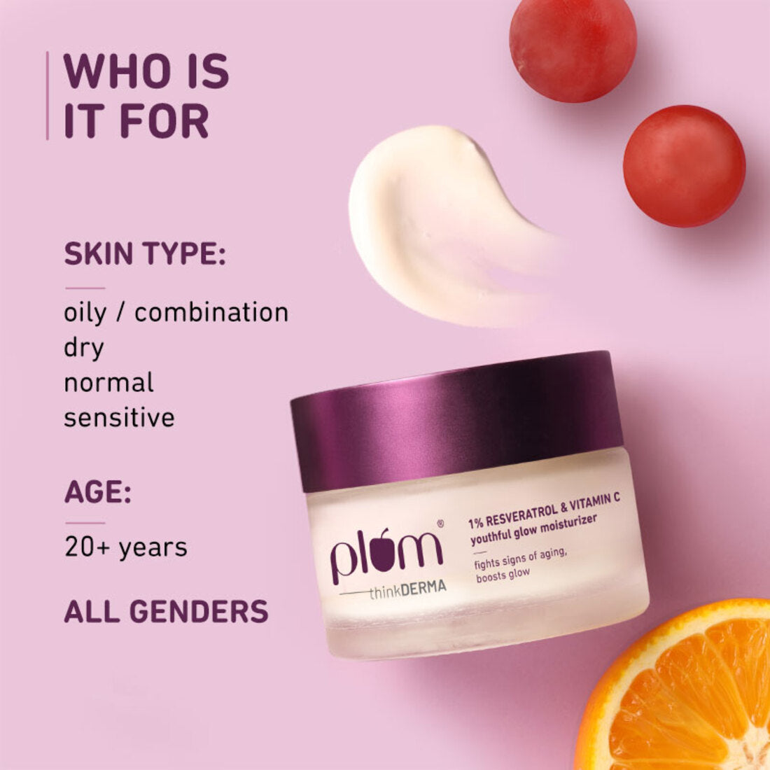 Plum 1% Resveratrol & Vitamin C Youthful Glow Moisturizer | Boosts Youthful Glow | Fades Dark Spots, 50g Buy at Indicrest Image 3