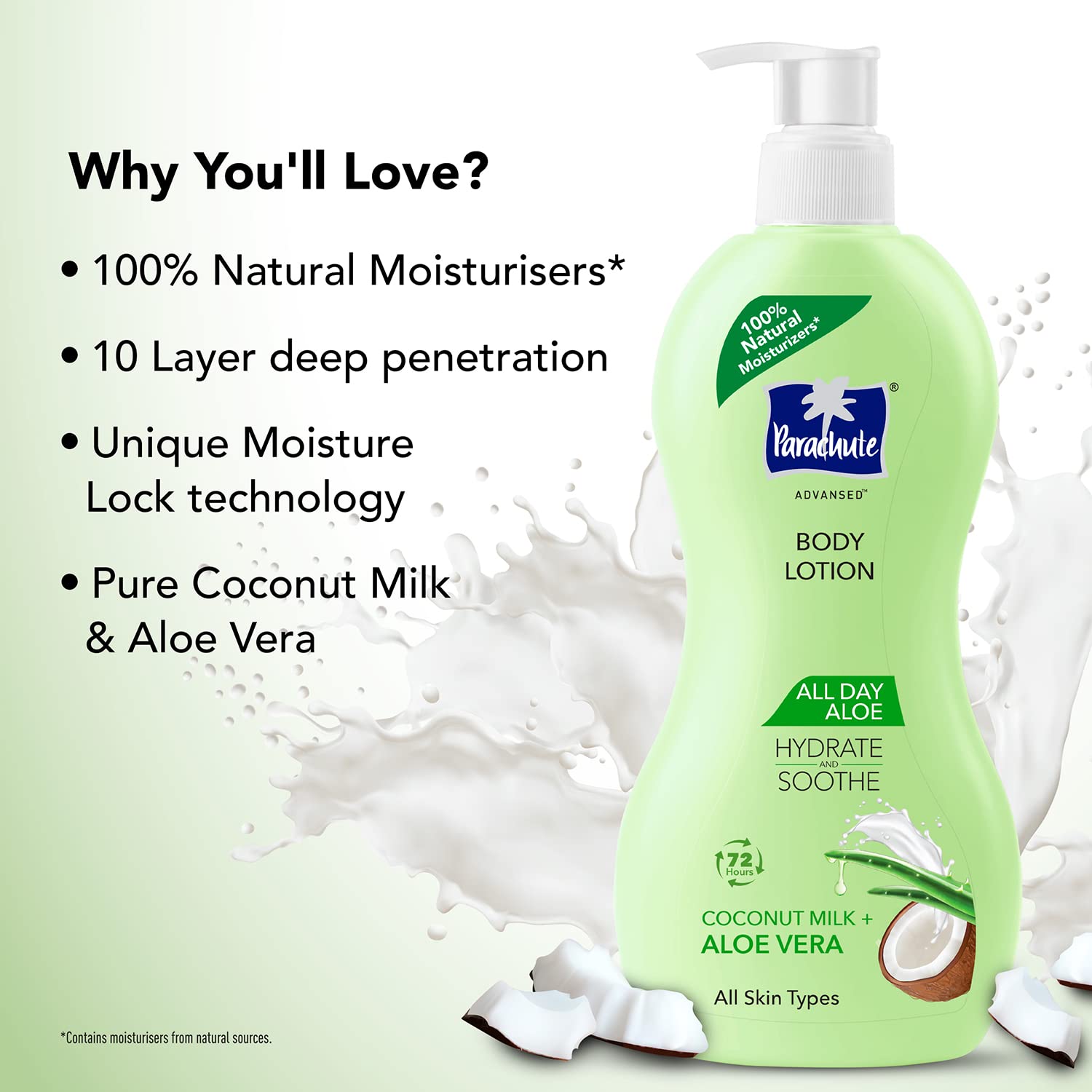 Parachute Advansed All Day Aloe Body Lotion For Women & Men - 100% Natural, 72h Moisturisation, 400ml Buy at Indicrest Image 2