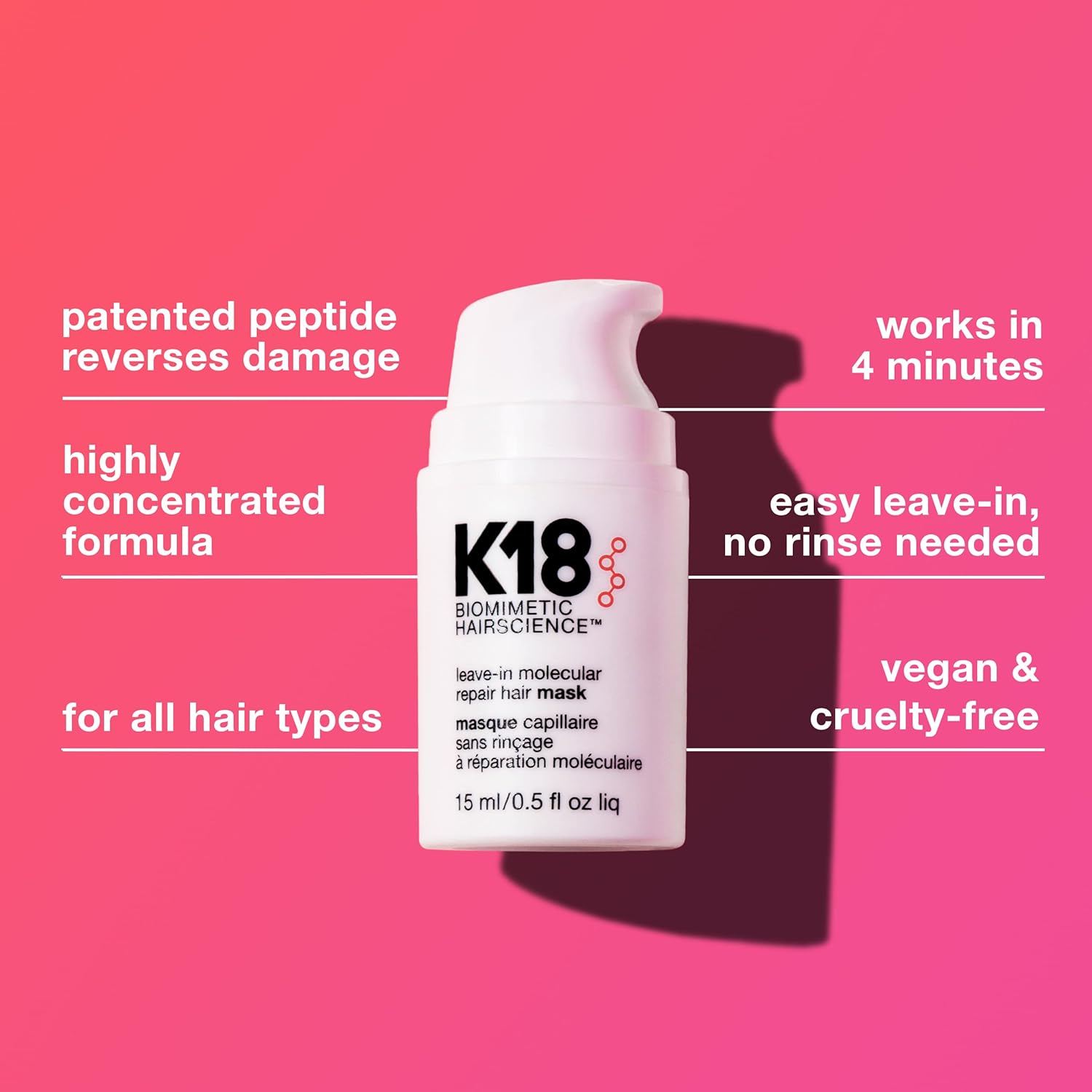K18 Leave-in Molecular Repair Hair Mask, 15ml