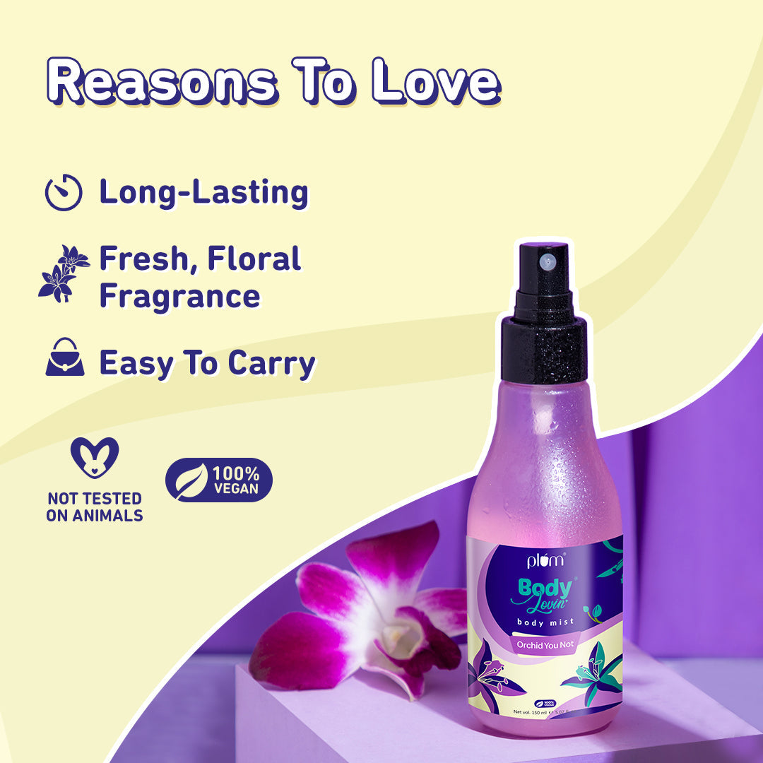 Plum Orchid-You-Not Body Mist by Plum BodyLovin' | Long Lasting | Travel-Friendly | Fresh Floral Fragrance | Perfume Body Spray, 150ml Buy at Indicrest Image 4