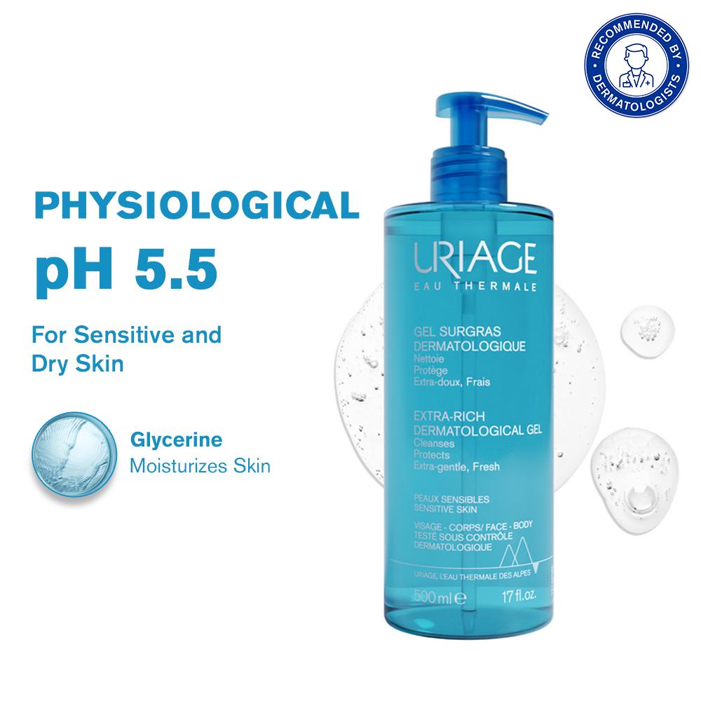 Uriage Extra-Rich Dermatological Face & Body Wash Shower gel for Sensitive Skin Healthy pH 5.5, 500ml, Buy from Indicrest