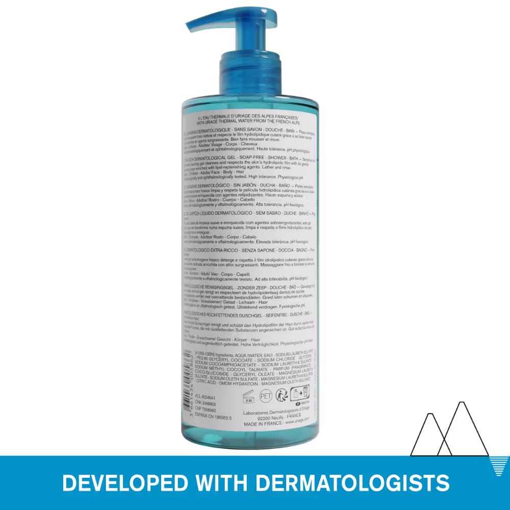 Uriage Extra-Rich Dermatological Face & Body Wash Shower gel for Sensitive Skin Healthy pH 5.5, 500ml