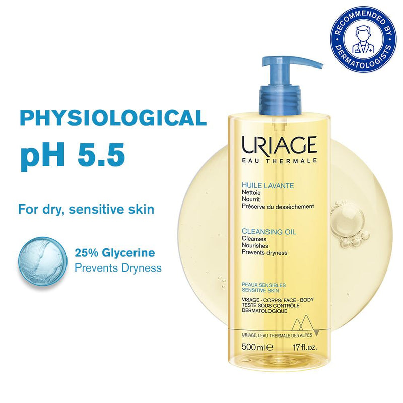 Uriage Cleansing Oil with 25% Glycerin Dermat Recommended Gently Cleanses & Moisturizes Face & Body, 500ml, Buy from Indicrest