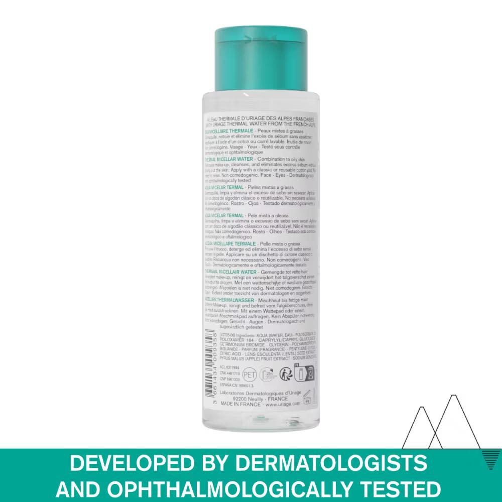 Uriage Thermal Micellar Water Normal - Dry Skin Removes Makeup From Face & Eyes Dermat Recommended, 250ml