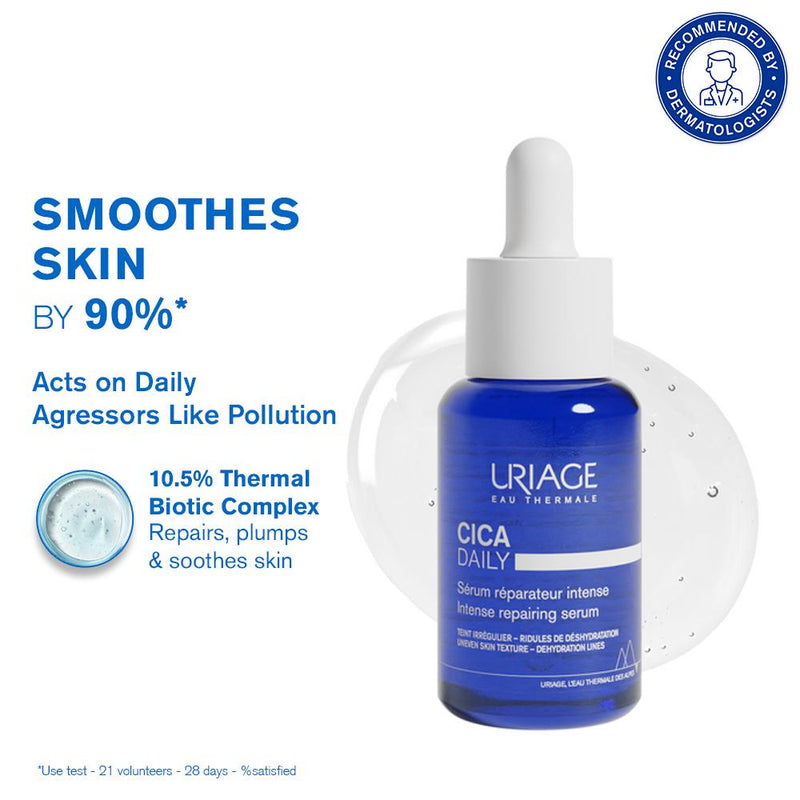 Uriage Cica-Daily Intense Repairing Anti-Pollution Serum 10.5% Thermal Biotic Complex Repairs Skin, 30ml, Buy from Indicrest