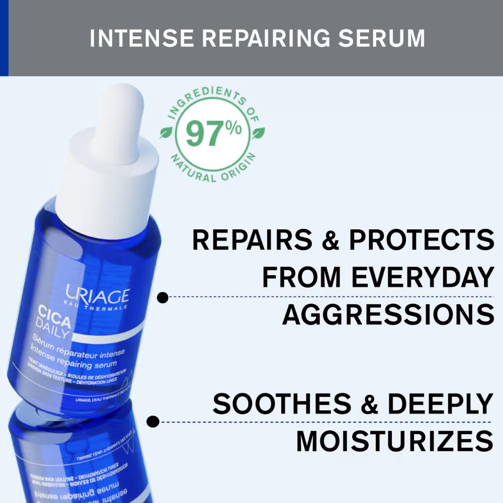 Uriage Cica-Daily Intense Repairing Anti-Pollution Serum 10.5% Thermal Biotic Complex Repairs Skin, 30ml