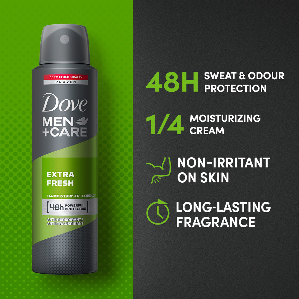 Dove Men+Care Extra Fresh Dry Spray Antiperspirant Deodorant (Pack of 2), 150ml Each Buy at Indicrest Image 4