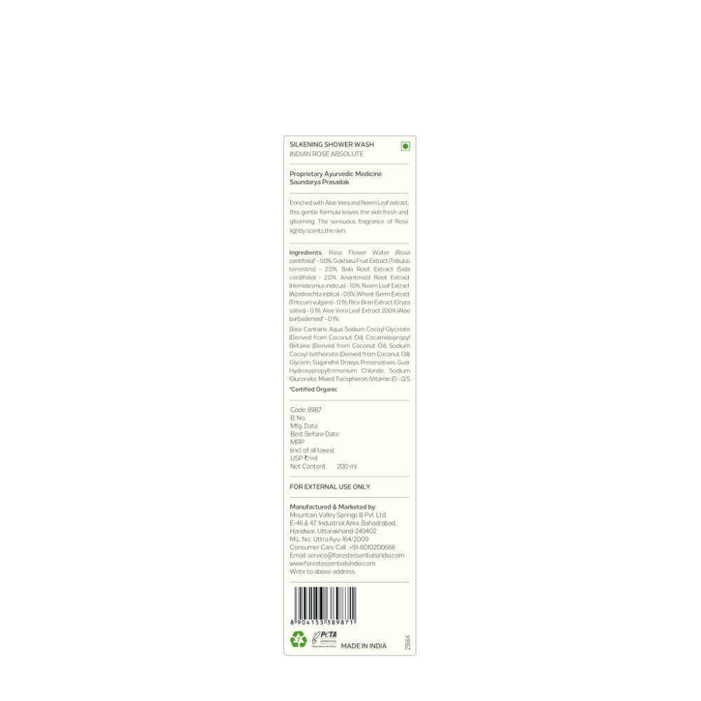 Forest Essentials Silkening Shower Wash Indian Rose Absolute - Ayurvedic Body Wash - Sulphate Free, 200ml