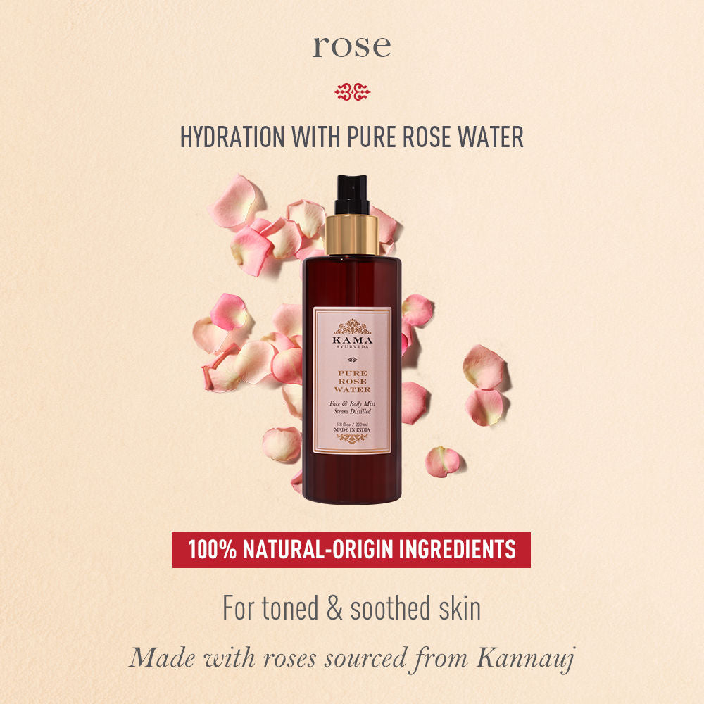 Kama Ayurveda Pure Rose Water Toner- Tightens Pores & Balances pH, 200ml