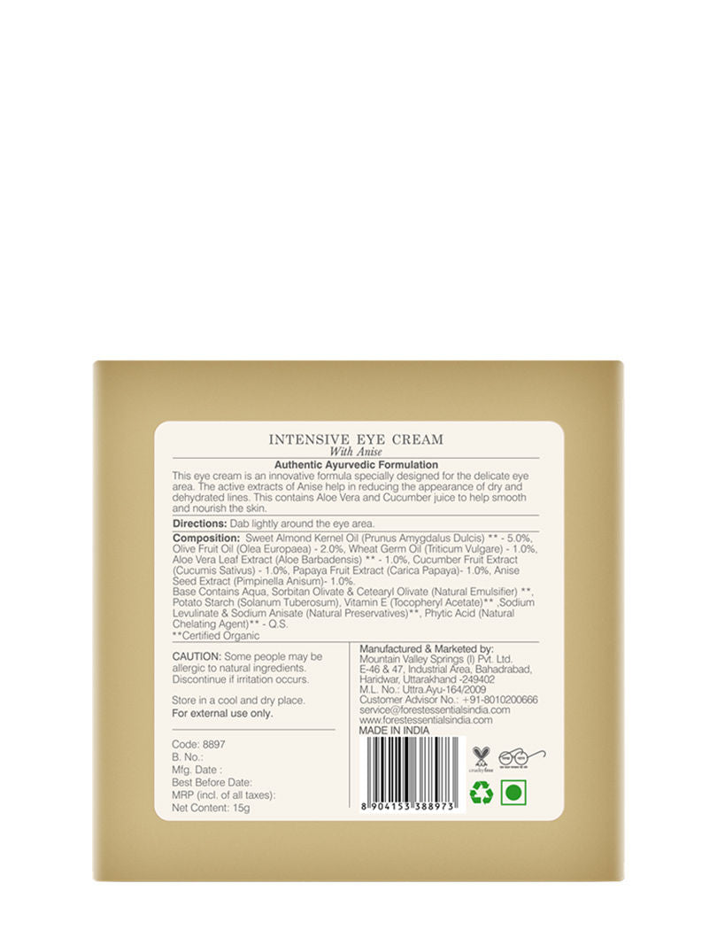 Forest Essentials Intensive Anise, Niacinamide & Hyaluronic Acid Under Eye Cream For Dark Circles, 15g