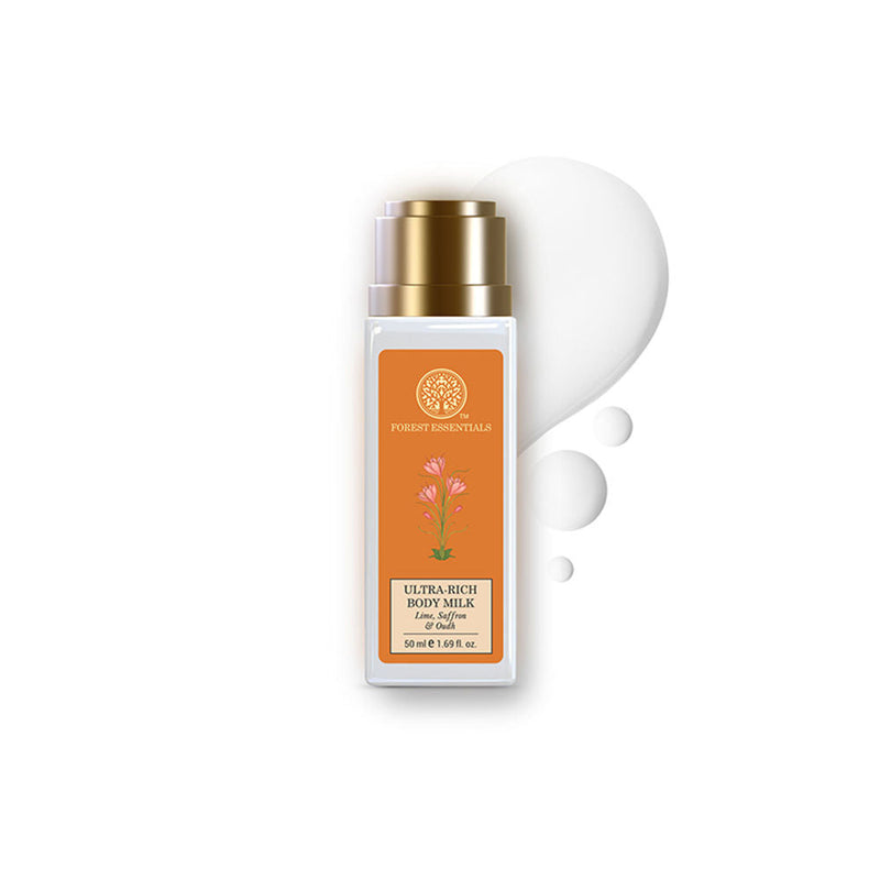 Forest Essentials Ultra-Rich Body Milk Lime Saffron & Oudh - Ayurvedic Moisturising Body Lotion, 50ml, Buy from Indicrest