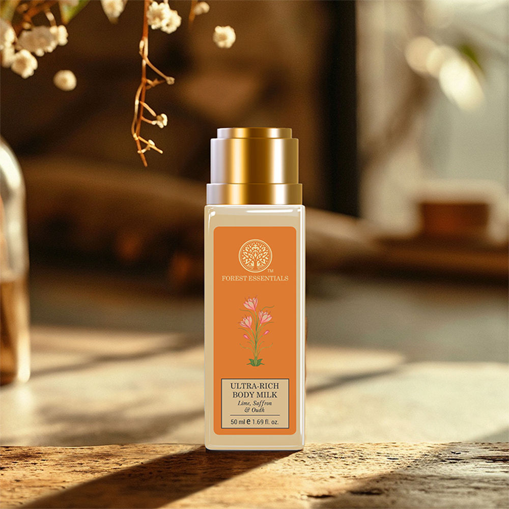 Forest Essentials Ultra-Rich Body Milk Lime Saffron & Oudh - Ayurvedic Moisturising Body Lotion, 50ml