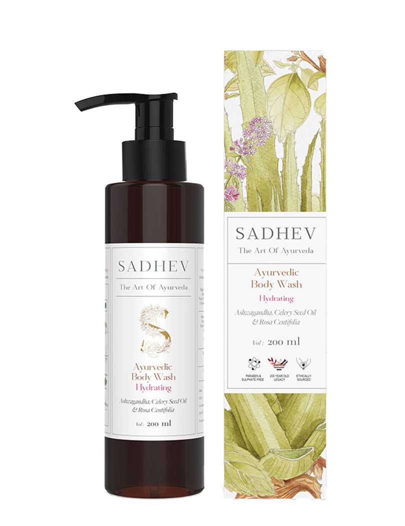 SADHEV Ayurvedic Ashwagandha, Celery Seed Oil & Rosa Centifolia Hydrating Body Wash, 200ml